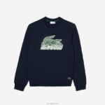 Lacoste סווטשירט צמר לא מוברש צוואר עגול DZ4D0D300 כחול כהה 166 גברים - Image 4