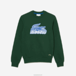Lacoste סווטשירט צמר לא מוברש צוואר עגול DZ4D0D299 ירוק 132 גברים - Image 4
