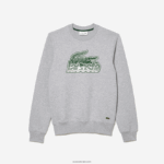 Lacoste סווטשירט צמר לא מוברש צוואר עגול DZ4D0D301 chine אפור cca גברים - Image 4