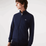 Lacoste סווטשירט צמר מוברש עם רוכסן בכושר רגיל DZ4D0D1270 כחול כהה 166 גברים