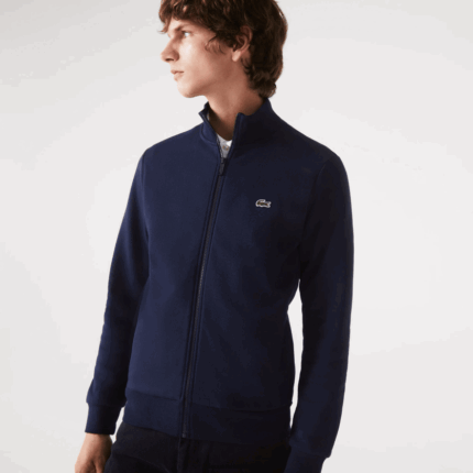 Lacoste סווטשירט צמר מוברש עם רוכסן בכושר רגיל DZ4D0D1270 כחול כהה 166 גברים