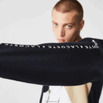 Lacoste סווטשירט צמר עם רוכסן באותיות קולורבלוק עם ברדס DZ4D0D997 כחול כהה לבן בז' e8t גברים - Image 2