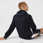 Lacoste סווטשירט צמר עם רוכסן באותיות קולורבלוק עם ברדס DZ4D0D997 כחול כהה לבן בז' e8t גברים - Image 3
