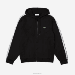 Lacoste סווטשירט צמר עם רוכסן באותיות קולורבלוק עם ברדס DZ4D0D998 שחור 8vm גברים - Image 4