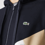 Lacoste סווטשירט צמר עם רוכסן באותיות קולורבלוק עם ברדס DZ4D0D997 כחול כהה לבן בז' e8t גברים - Image 6
