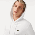 Lacoste סווטשירט צמר עם רוכסן בכיס קנגורו DZ4D0D295 לבן 001 גברים - Image 2