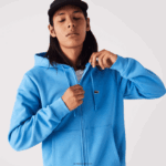 Lacoste סווטשירט צמר עם רוכסן בכיס קנגורו DZ4D0D1047 כחול 4xa גברים - Image 2