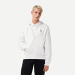 Lacoste סווטשירט צמר עם רוכסן בכיס קנגורו DZ4D0D295 לבן 001 גברים