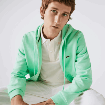 Lacoste סווטשירט צמר עם רוכסן בכיס קנגורו DZ4D0D1171 ירוק בהיר 0vz גברים