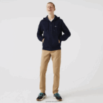 Lacoste סווטשירט צמר עם רוכסן בכיס קנגורו DZ4D0D297 כחול כהה 166 גברים - Image 4