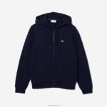 Lacoste סווטשירט צמר עם רוכסן בכיס קנגורו DZ4D0D297 כחול כהה 166 גברים - Image 5