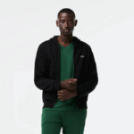 Lacoste סווטשירט צמר עם רוכסן בכיס קנגורו DZ4D0D296 שחור 031 גברים