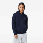 Lacoste סווטשירט צמר עם רוכסן בכיס קנגורו DZ4D0D297 כחול כהה 166 גברים