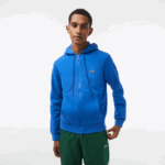 Lacoste סווטשירט צמר עם רוכסן בכיס קנגורו DZ4D0D298 כחול kxb גברים