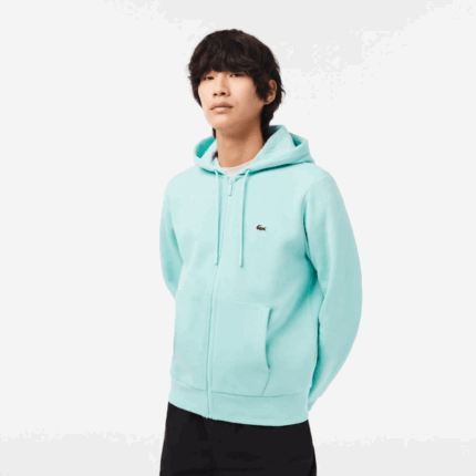Lacoste סווטשירט צמר עם רוכסן בכיס קנגורו DZ4D0D373 מנטה lgf גברים