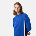 Lacoste סווטשירט קולורבלוק פליסה מוברש DZ4D0D330 כחול כהה לבן cjl גברים - Image 2