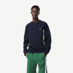 Lacoste סווטשירט קולורבלוק פליסה מוברש DZ4D0D328 כחול כהה ירוק לבן יון גברים