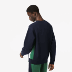 Lacoste סווטשירט קולורבלוק פליסה מוברש DZ4D0D328 כחול כהה ירוק לבן יון גברים - Image 3