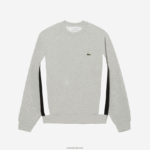Lacoste סווטשירט קולורבלוק פליסה מוברש DZ4D0D329 סיני אפור שחור לבן sj1 גברים - Image 4