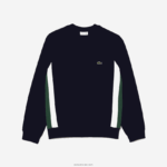 Lacoste סווטשירט קולורבלוק פליסה מוברש DZ4D0D328 כחול כהה ירוק לבן יון גברים - Image 4