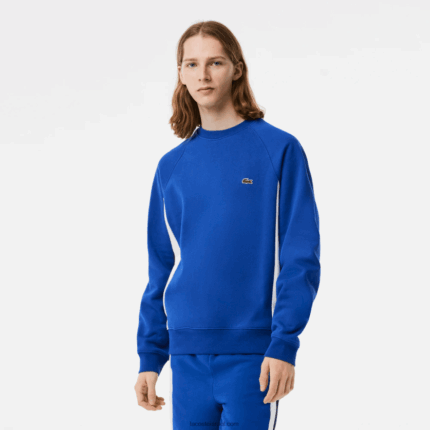 Lacoste סווטשירט קולורבלוק פליסה מוברש DZ4D0D330 כחול כהה לבן cjl גברים