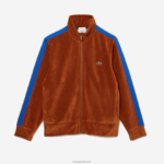 Lacoste סווטשירט קטיפה עם רוכסן בכושר רגיל DZ4D0D1117 חום 3pb גברים - Image 4