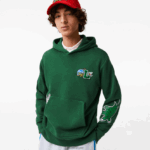 Lacoste סווטשירט קפוצ'ון בהדפס אפקט קומי DZ4D0D1132 ירוק 132 גברים