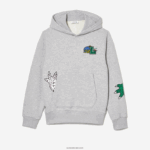 Lacoste סווטשירט קפוצ'ון בהדפס אפקט קומי DZ4D0D1133 chine אפור cca גברים - Image 5
