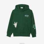 Lacoste סווטשירט קפוצ'ון בהדפס אפקט קומי DZ4D0D1132 ירוק 132 גברים - Image 5