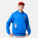 Lacoste סווטשירט קפוצ'ון בהדפס אפקט קומי DZ4D0D1134 כחול k1q גברים