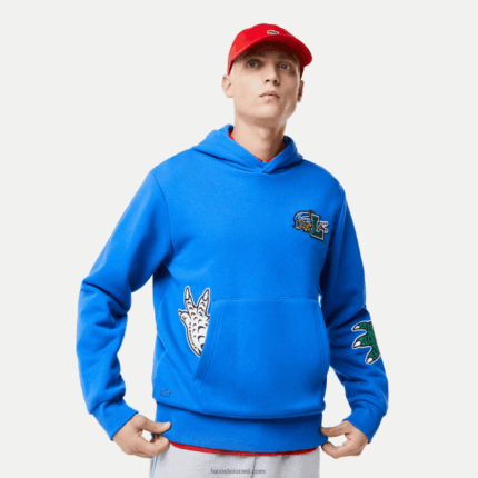 Lacoste סווטשירט קפוצ'ון בהדפס אפקט קומי DZ4D0D1134 כחול k1q גברים