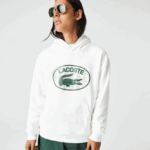 Lacoste סווטשירט קפוצ'ון מונוגרמה ממותג בגזרה רופפת DZ4D0D972 לבן 70V גברים - Image 2