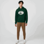Lacoste סווטשירט קפוצ'ון מונוגרמה ממותג בגזרה רופפת DZ4D0D970 ירוק 132 גברים