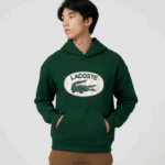 Lacoste סווטשירט קפוצ'ון מונוגרמה ממותג בגזרה רופפת DZ4D0D970 ירוק 132 גברים - Image 3
