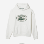 Lacoste סווטשירט קפוצ'ון מונוגרמה ממותג בגזרה רופפת DZ4D0D972 לבן 70V גברים - Image 4