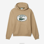 Lacoste סווטשירט קפוצ'ון מונוגרמה ממותג בגזרה רופפת DZ4D0D971 בז' 02s גברים - Image 5