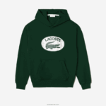 Lacoste סווטשירט קפוצ'ון מונוגרמה ממותג בגזרה רופפת DZ4D0D970 ירוק 132 גברים - Image 5