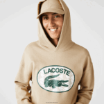 Lacoste סווטשירט קפוצ'ון מונוגרמה ממותג בגזרה רופפת DZ4D0D971 בז' 02s גברים