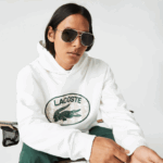 Lacoste סווטשירט קפוצ'ון מונוגרמה ממותג בגזרה רופפת DZ4D0D972 לבן 70V גברים