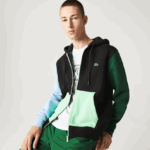 Lacoste סווטשירט קפוצ'ון עם רוכסן בהתאמה קלאסית DZ4D0D1081 שחור כחול ירוק אה גברים - Image 4