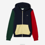 Lacoste סווטשירט קפוצ'ון עם רוכסן בהתאמה קלאסית DZ4D0D1080 כחול כהה ירוק אדום צהוב my2 גברים - Image 4