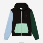 Lacoste סווטשירט קפוצ'ון עם רוכסן בהתאמה קלאסית DZ4D0D1081 שחור כחול ירוק אה גברים - Image 5
