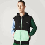 Lacoste סווטשירט קפוצ'ון עם רוכסן בהתאמה קלאסית DZ4D0D1081 שחור כחול ירוק אה גברים