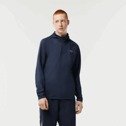 Lacoste סווטשירט קפוצ'ון עם רוכסן ספורטיבי עם צווארון גבוה DZ4D0D335 כחול שי גברים