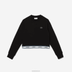 Lacoste סווטשירט קצר להקה מודפס DZ4D0D3206 שחור 031 בנות - Image 4