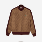 Lacoste סווטשירט רוכסן בהתאמה רגילה בהדפס מונוגרמה DZ4D0D275 בז' בורדו mkj גברים