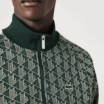 Lacoste סווטשירט רוכסן בהתאמה רגילה בהדפס מונוגרמה DZ4D0D276 ירוק בז '7m4 גברים - Image 6