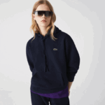 Lacoste סווטשירט תערובת כותנה עם קפוצ'ון בגזרה רופפת DZ4D0D2527 כחול כהה 166 נשים