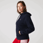 Lacoste סווטשירט תערובת כותנה עם קפוצ'ון בגזרה רופפת DZ4D0D2527 כחול כהה 166 נשים - Image 7