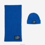 Lacoste סט מתנה של כיפה וצעיף מצמר מצולע DZ4D0D1689 כחול k1q נשים